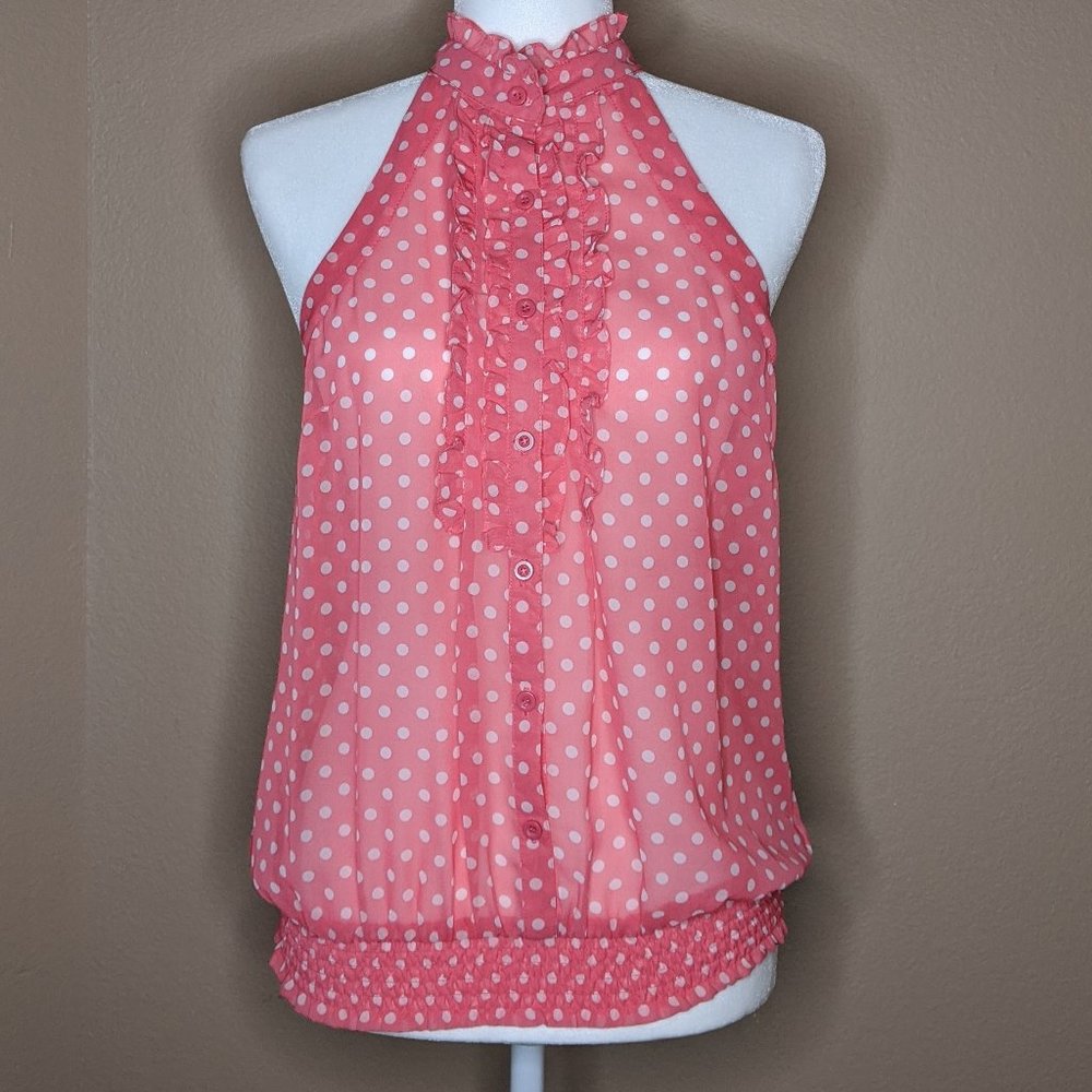 Forever21 Pink Polka Dot Halter Blouse